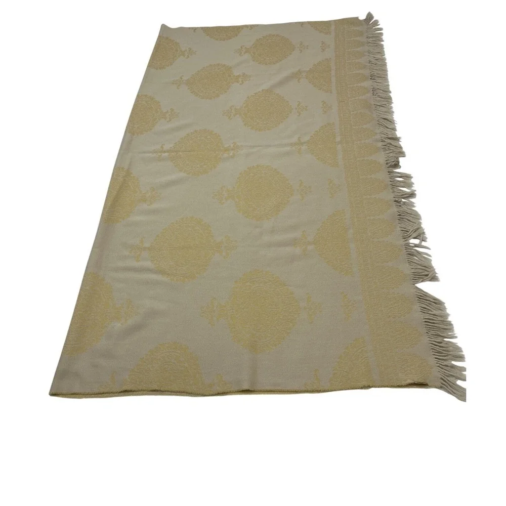 Anichini 100% Merino Wool Blank Throw Golden Yellow Scroll Fringe 67x58